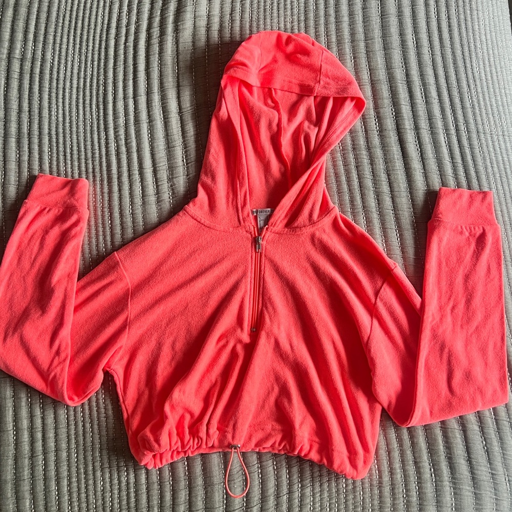 Pink Half Zip Cropped Sweatshirt Forever 21